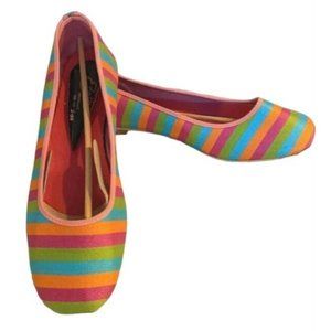 Japanese Slippers Etell Shoes Rainbow Flats Stripes Size 5.5 Women Prop Pink Vtg
